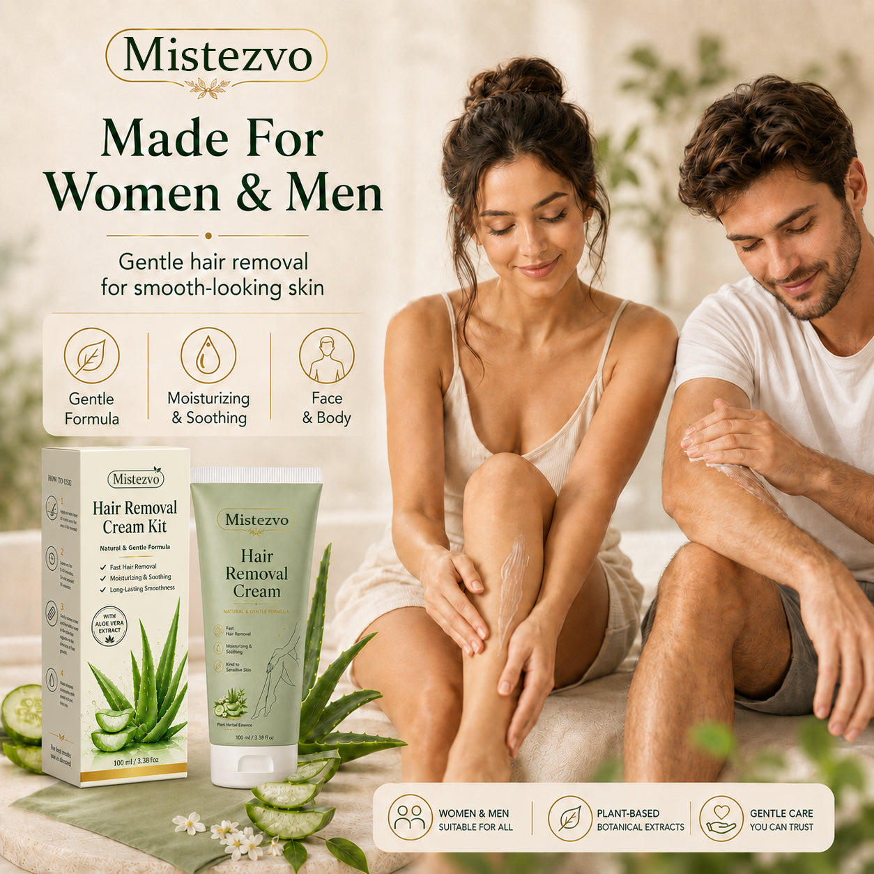 Mistezvo ™ Natural Gentle Hair Removal Cream | For Women & Men, Sensitive Skin